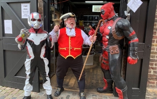 Alan Myatt in Camden with Marvel characters