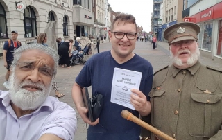 Alan drumming up business for the Soldiers of Gloucester museum